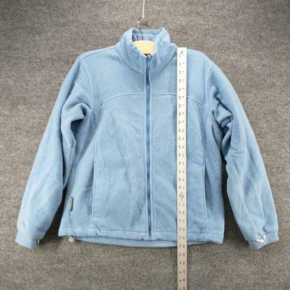 Columbia Interchange Women's Fleece Jacket Blue Medium Logo Front Zip - Picture 14 of 16